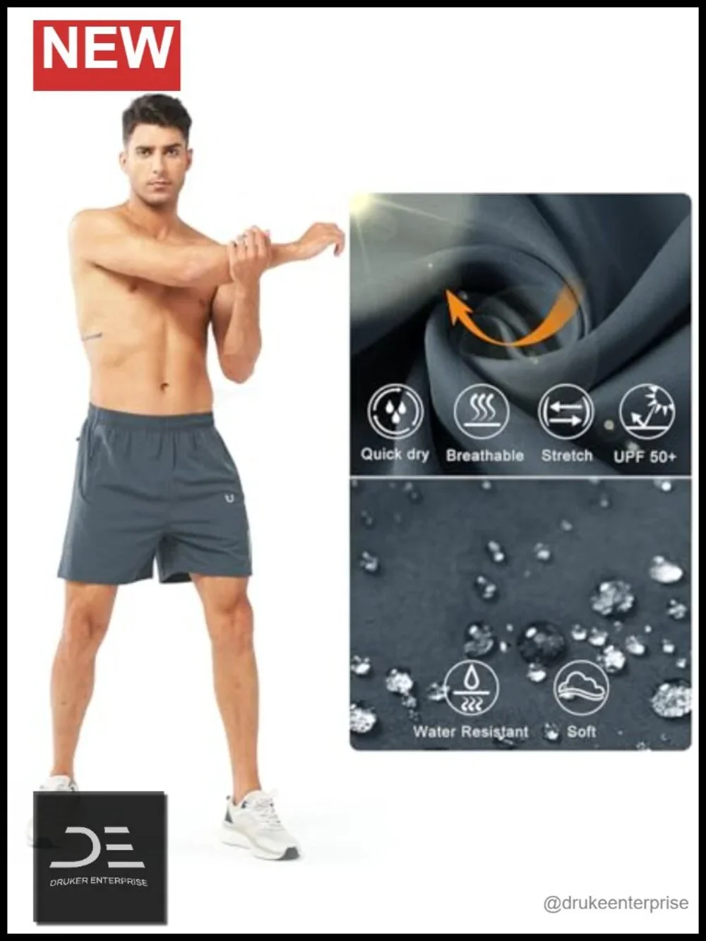 Men's Athletic Running Shorts Quick Dry Lightweight Zipper Pockets UPF 50+